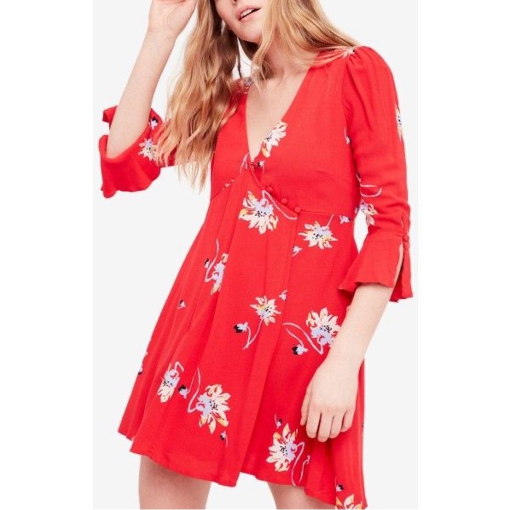 Free People Red Floral Mini Dress